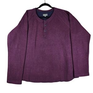 Bean Signature‎ Mens XXL Burgundy Heathered Long Sleeve Henley Shirt